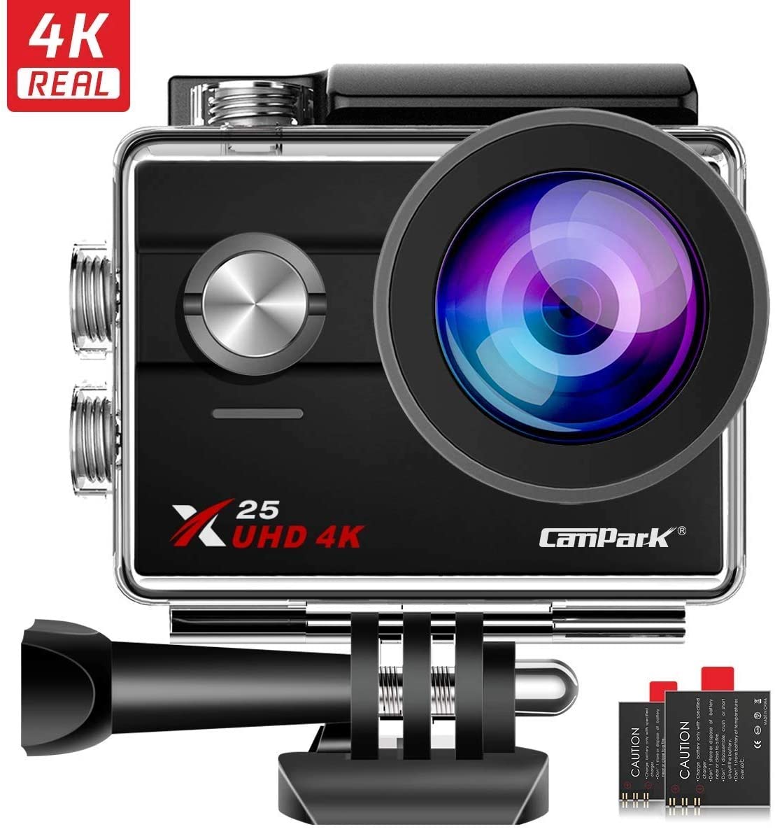 Campark V30 Native 4K Action Camera 20MP EIS Touch Screen WiFi Waterproof Camera with Optional View Angle 2 1350mAh Batteries and Mounting Accessories Kit Compatible with GoPro 